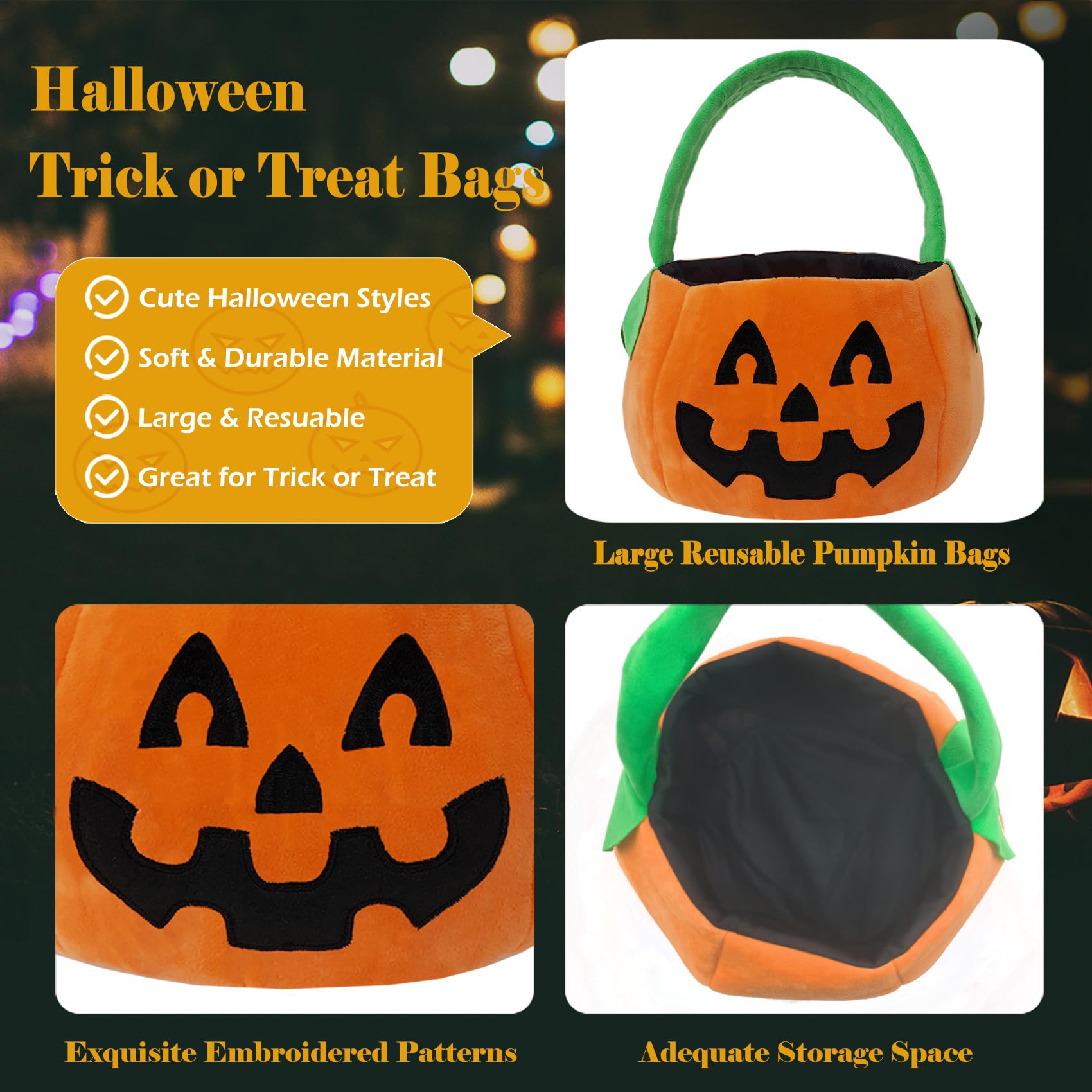 YourBestMemory Set of 2pcs, Dia 11", Halloween Plush Pumpkin Basket Trick or Treat Bags Halloween Candy Bucket, Gift Bucket for Halloween Party Favor Supplies (Pumpkin+Pumpkin)