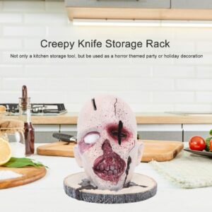 Topyond Skull Knife Holder,Halloween Kitchen Storage Head Holder Multifunctional Stable Decorative Horror Head Kitchen Storage Rack for Home