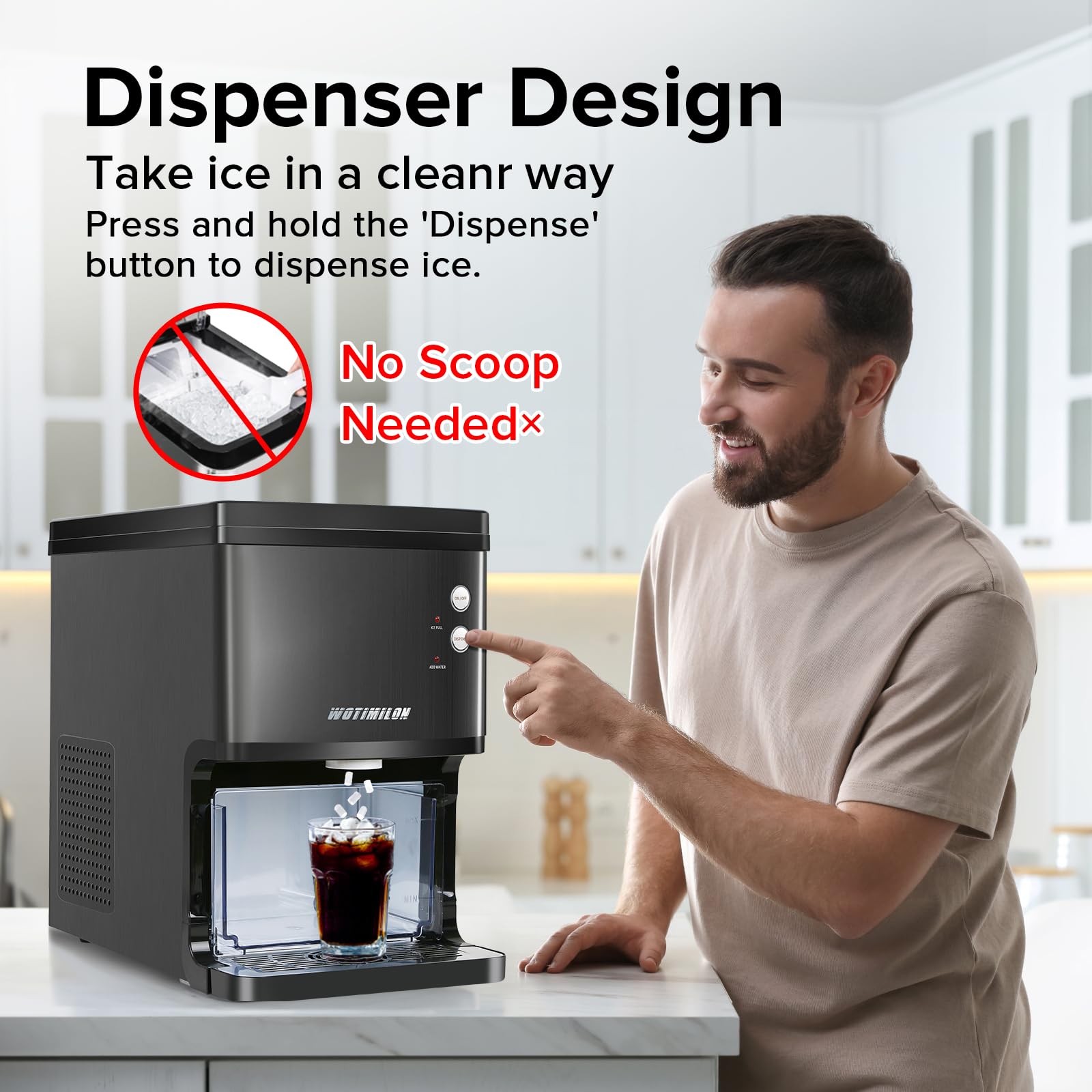 Nugget Ice Maker Countertop, Pebble Ice Maker Machine Pellet Sonic Ice Maker Dispenser Portable for Home/Kitchen/Office, Soft Chewable Ice, Making Ice in 6 Mins, 34Lbs/24H, Self-Cleaning, Ink Black