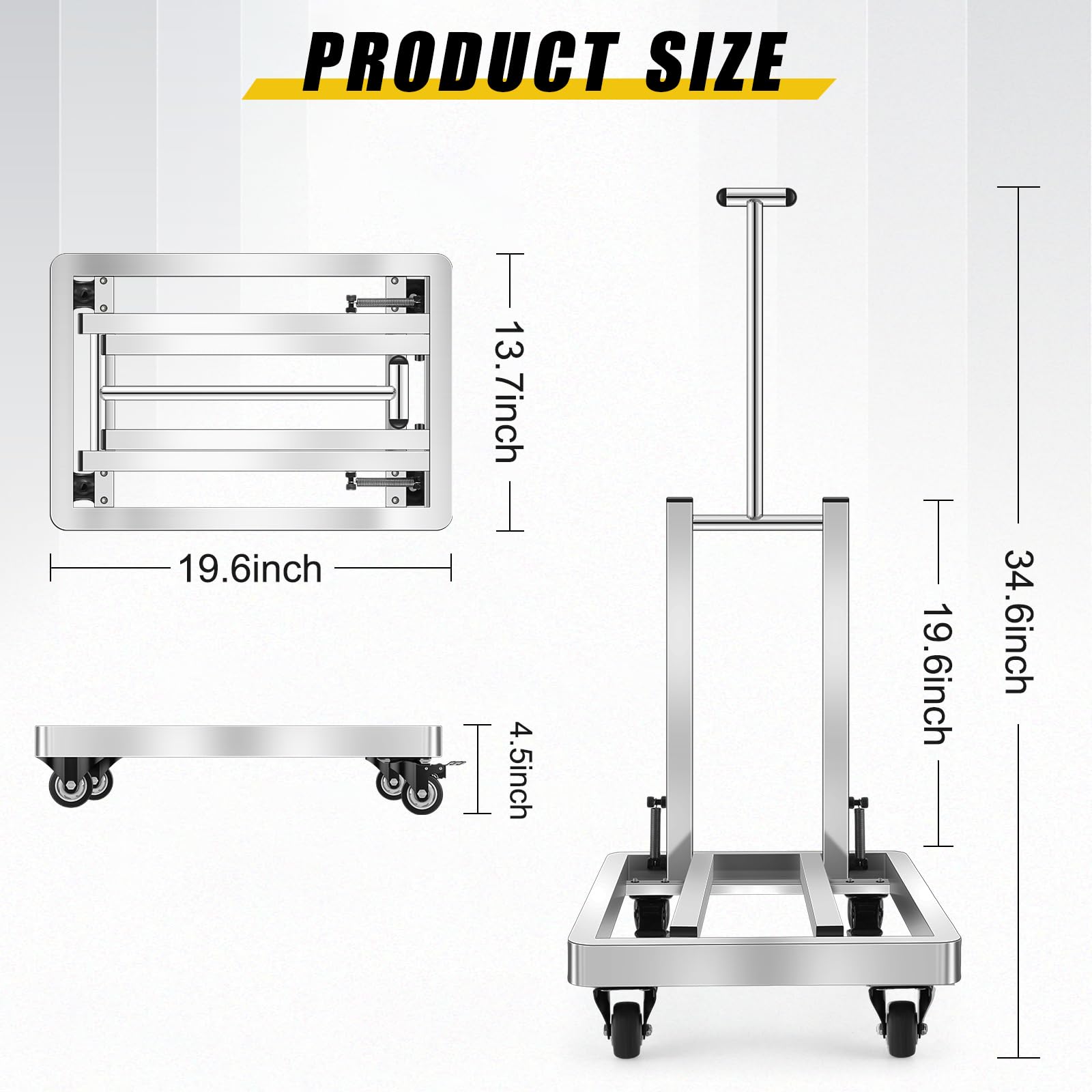 GUOZIXIN Folding Stainless Steel Hand Truck, Adjustable Handle Utility Cart with 4 Wheels & 2 Lashing Straps for Moving, Travel, Shopping, Office Use, Gardening,500 LB Heavy Duty Luggage Cart