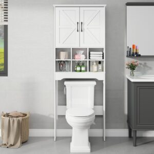 Befrases Over The Toilet Storage Cabinet with 2 Doors Storage Cabinet, Bathroom Storage Cabinet with Adjustable Storage Compartments, Suitable for Bathroom, Laundry Room, Small Spaces, White