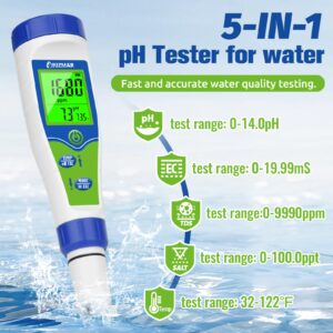 UIUZMAR pH Salt Tester for Swimming Pool Salinity Tester pH Meter Upgrade Simultaneous Display TDS EC PPM Meter for Hydroponics Salt Meter for Aquarium Fish Tank Saltwater Hot Tub Spa