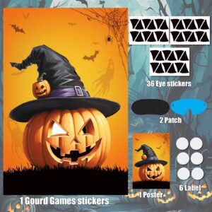 Hxezoc Halloween Games for Kids, Pin The Eyes on The Pumpkin with 24 Pcs Eye Stickers, Pin The Tail Party Games for Boys Girls Halloween Party Birthday Party Supplies