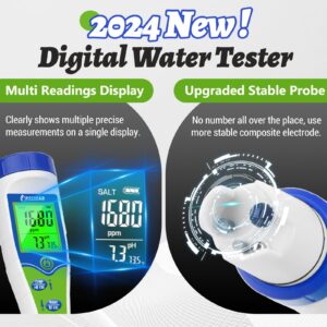 UIUZMAR pH Salt Tester for Swimming Pool Salinity Tester pH Meter Upgrade Simultaneous Display TDS EC PPM Meter for Hydroponics Salt Meter for Aquarium Fish Tank Saltwater Hot Tub Spa