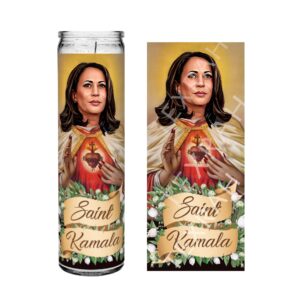 saint kamala harris celebrity prayer devotional parody altar candle, 8" white unscented