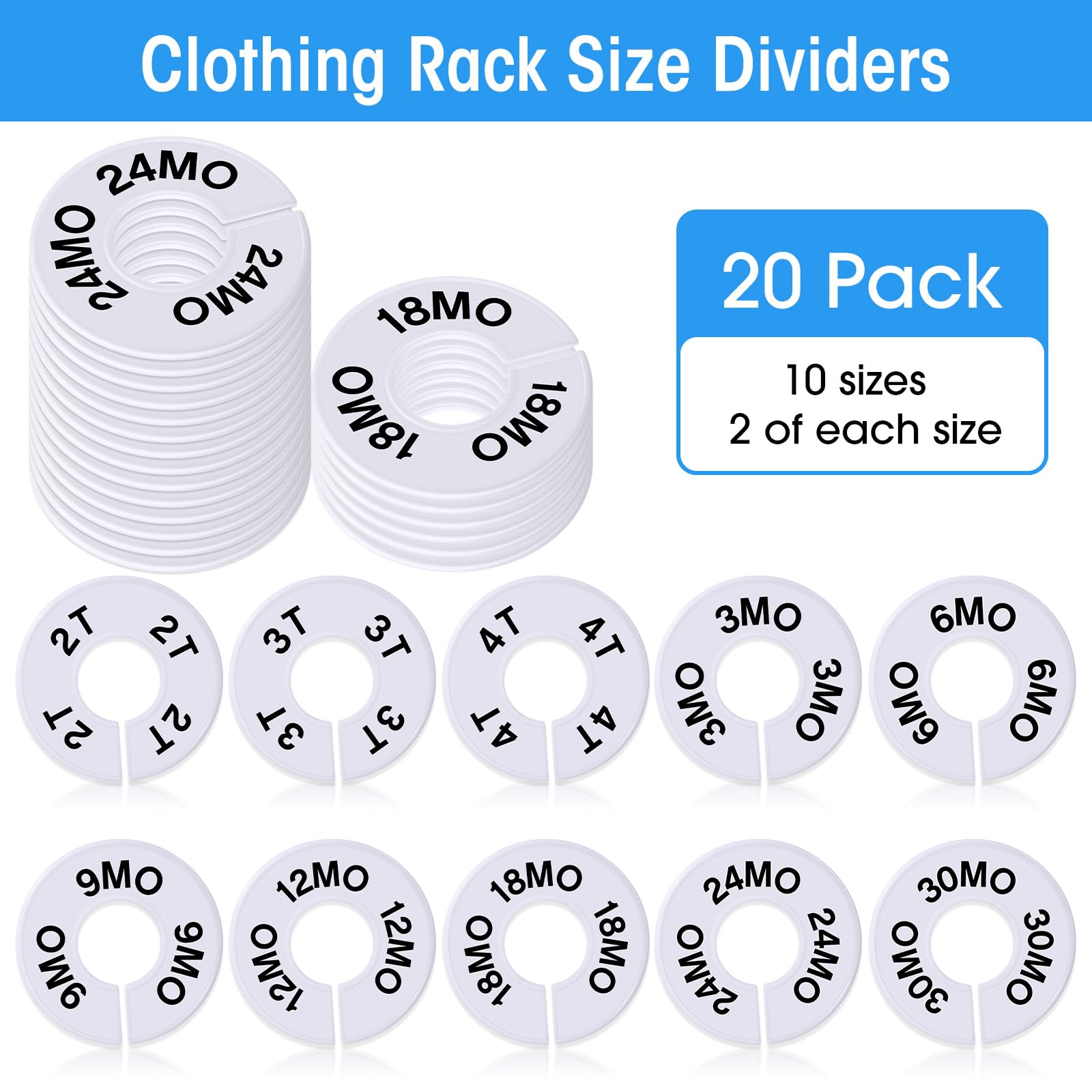 Blulu 20 Pack Clothing Rack Size Dividers Round Hangers Dividers