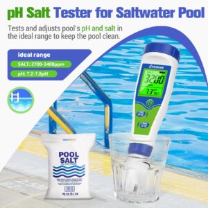 UIUZMAR pH Salt Tester for Swimming Pool Salinity Tester pH Meter Upgrade Simultaneous Display TDS EC PPM Meter for Hydroponics Salt Meter for Aquarium Fish Tank Saltwater Hot Tub Spa