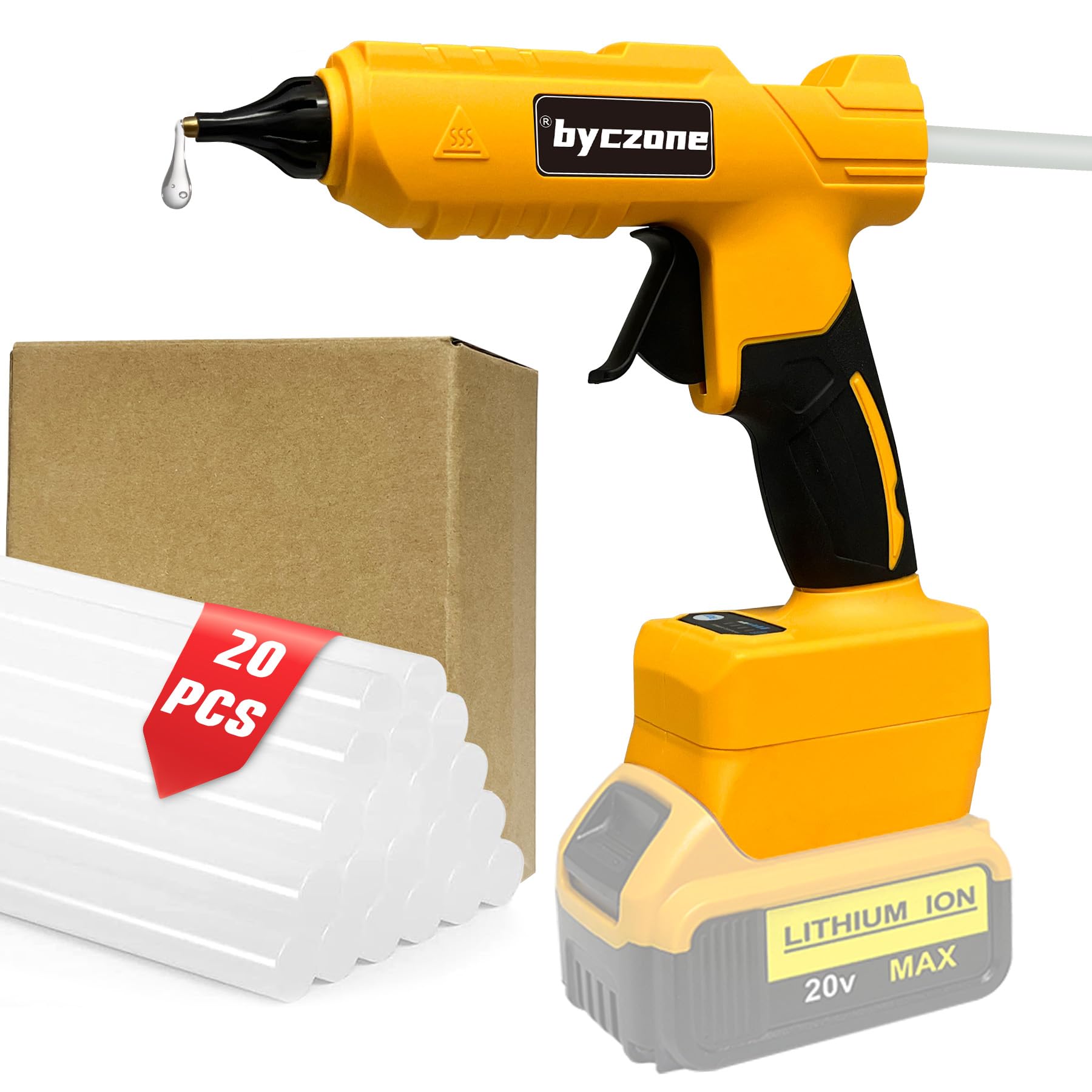 Cordless 100W Hot Glue Gun for Dewalt 20V Battery, Handheld Wireless Power Heavy Duty Hot Glue Gun Full Size Kit with 20pcs Hot Glue Sticks for Home Repair, Arts & Crafts(Battery NOT Include)