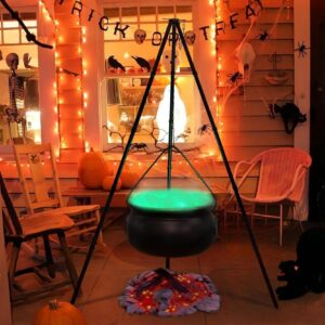 generic 30 inches tall large witch cauldron, halloween outdoor decorations halloween cauldron on tripod with green lights, witch pot of brew for halloween party witch accessories, black