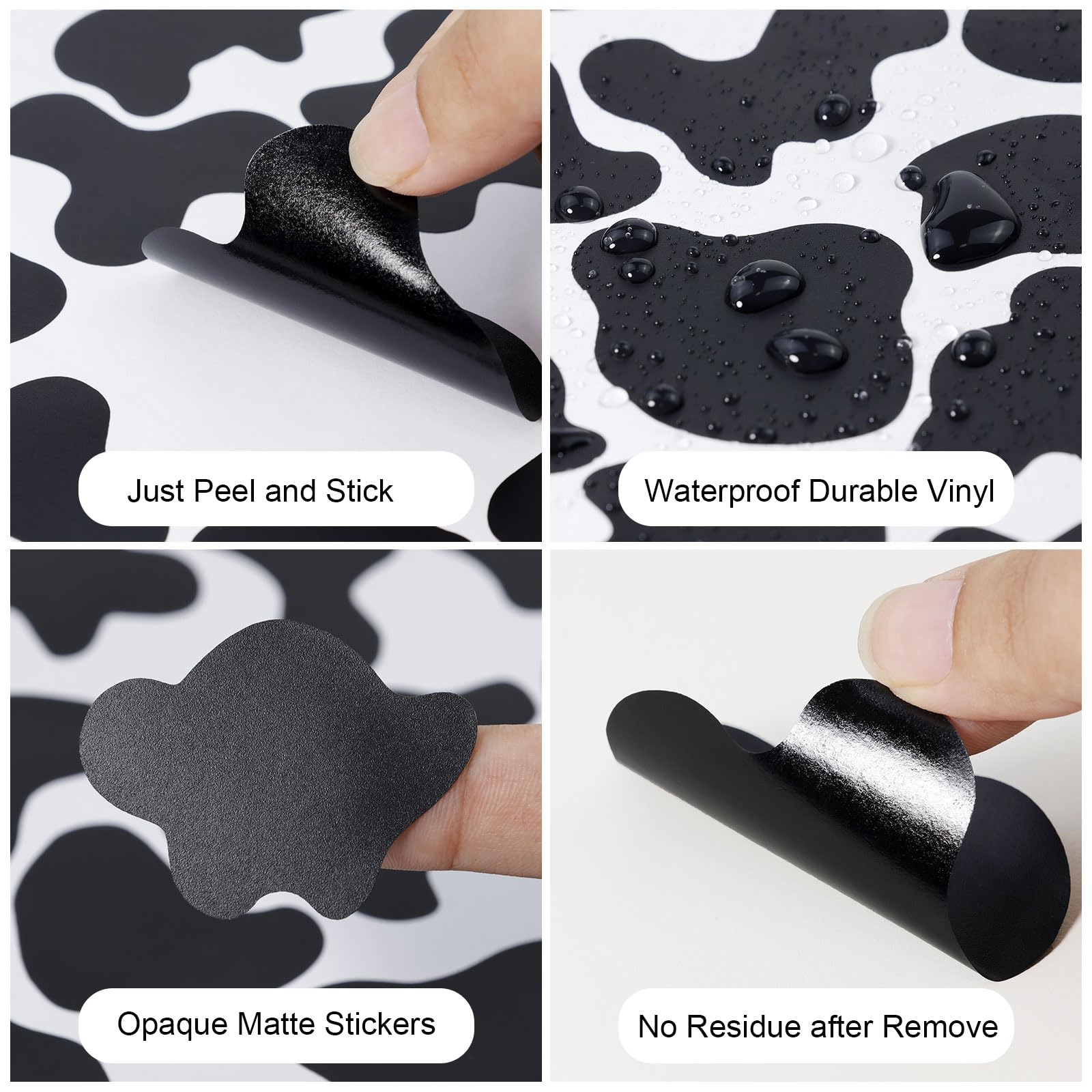 300 Pcs Cow Print Stickers Black Vinyl Cow Print Wall Decals,Peel and Stick Modern Cow Spot Stickers,for Nursery Classroom Farmhouse Wall Furniture Mugs Decal