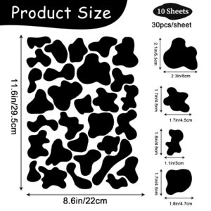 300 Pcs Cow Print Stickers Black Vinyl Cow Print Wall Decals,Peel and Stick Modern Cow Spot Stickers,for Nursery Classroom Farmhouse Wall Furniture Mugs Decal