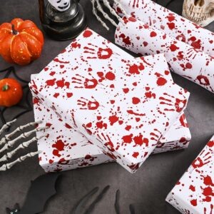 Bolsome 12 Sheets Halloween Bloody Wrapping Paper Bloody Handprint Horror Pattern Gift Wrapping Paper for Halloween Party Horror Party Favor DIY Craft, 19.7 × 27.6 Inch