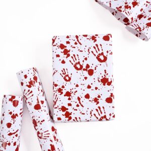 Bolsome 12 Sheets Halloween Bloody Wrapping Paper Bloody Handprint Horror Pattern Gift Wrapping Paper for Halloween Party Horror Party Favor DIY Craft, 19.7 × 27.6 Inch