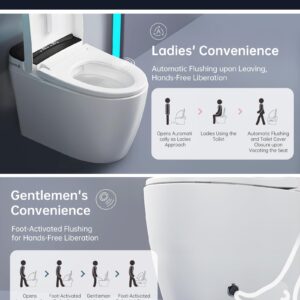 Smart Toilet,One Piece Bidet Toilet for Bathroom with Auto Open & Close Lid and Seat,Warm Water and Dry,Heated Seat,Foot Sensor and Night Light, Auto Flush