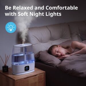 TASIGOK Humidifiers for Bedroom Home, 6L Cool and Warm Mist Air Humidifier for Large Room Baby Nursery, 50H Easy Clean and Top Fill, Quiet with Ultrasonic, Essential Oils, Auto Mode, for House, Plants