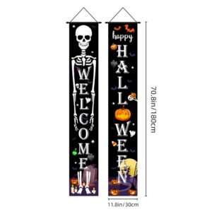 Halloween Decorations Outdoor - Happy Halloween & Welcome Skeleton Porch Banners for Halloween Decor - Front Door Outside Yard Garland Party Supplies