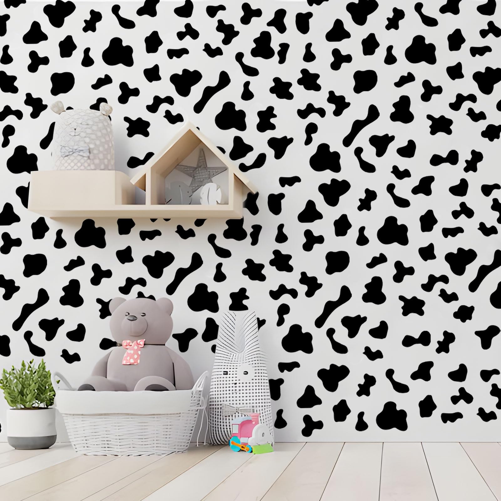 300 Pcs Cow Print Stickers Black Vinyl Cow Print Wall Decals,Peel and Stick Modern Cow Spot Stickers,for Nursery Classroom Farmhouse Wall Furniture Mugs Decal