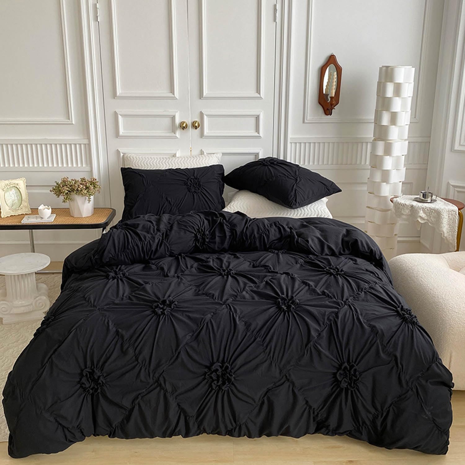 MEBAMY Queen Duvet Cover Set Black: Flower Microfiber 3 Pieces Bedding Cover Set Queen, Hotel Resort Style Comfort Cover Set with Zipper Closure, Soft Breathable Comfy