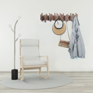 Acsigesn Wooden Coat Rack Wall Mounted Sticks Multi Rack Solid Handmade Natural Walnut Wood Artwork with 7 Flip-Down Unique Modern Hooks for Coats Bag Hat Umbrella