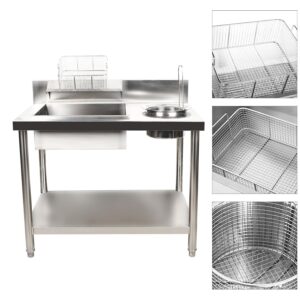 Fried Chicken Breading Table, Commercial Food Prep Breader Station Stainless Steel Fried Food Prep Breading Station with Stainless Steel Containers and Baskets Perfect for Kitchen Restaurant Business