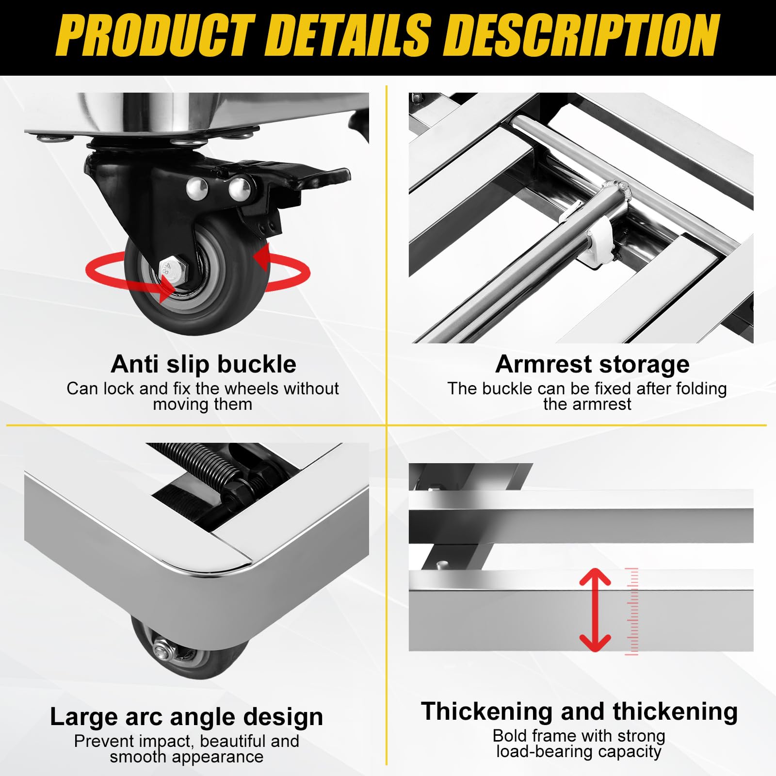 GUOZIXIN Folding Stainless Steel Hand Truck, Adjustable Handle Utility Cart with 4 Wheels & 2 Lashing Straps for Moving, Travel, Shopping, Office Use, Gardening,500 LB Heavy Duty Luggage Cart