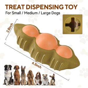 LIFLIX Interactive Treat Dispensing Dog Toy, Durable Rubber Dog Enrichment Toys, Teeth Cleaning Dog Puzzle Chew Toy for Small Medium Large Dogs, Green Soybean Shape