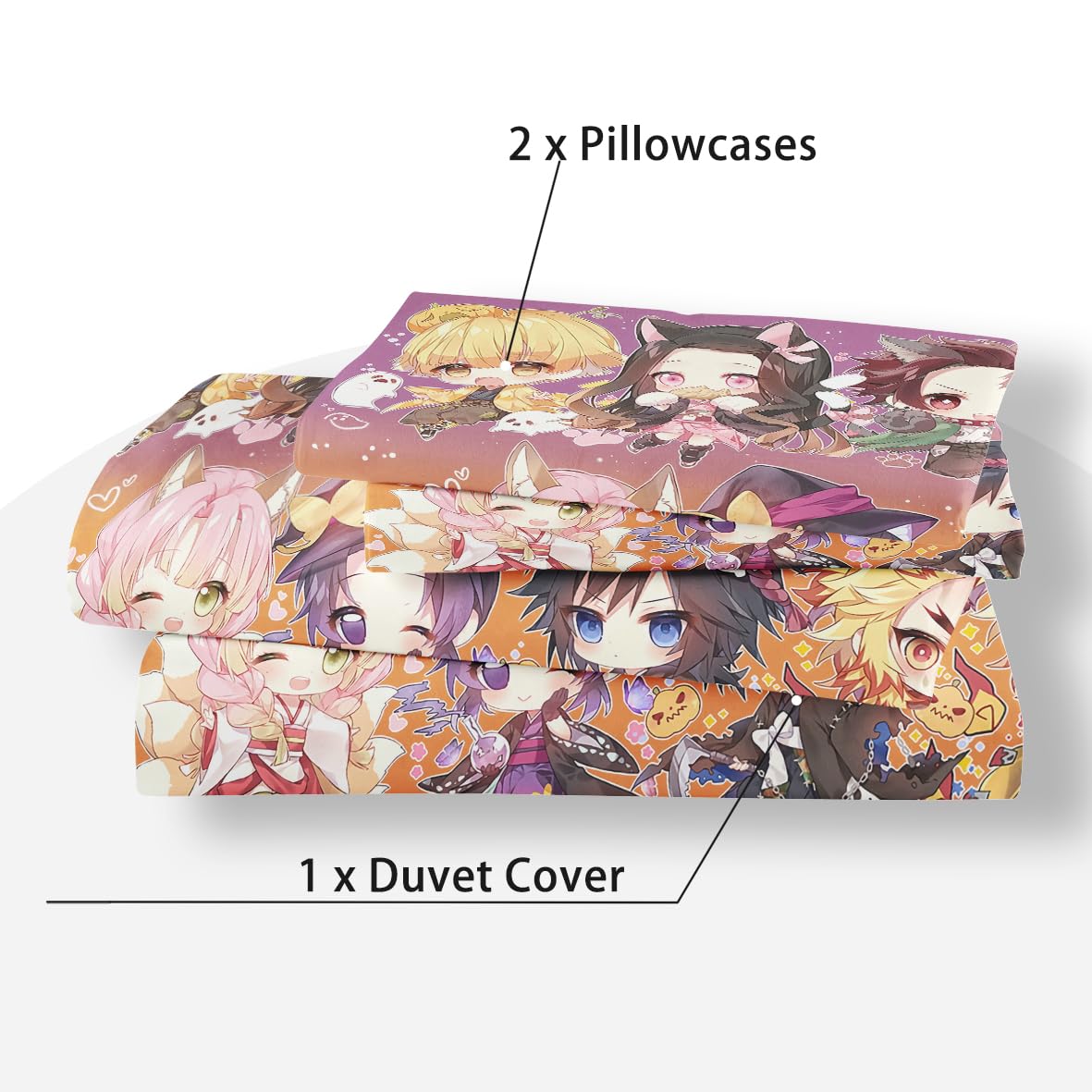 KNBNFD Anime Cartoon Kids Duvet Cover Bedding Set,3D Cartoon Soft Comfortable Quilt Cover Twin Full Queen King Size with Pillowcase (Color 1, Twin)