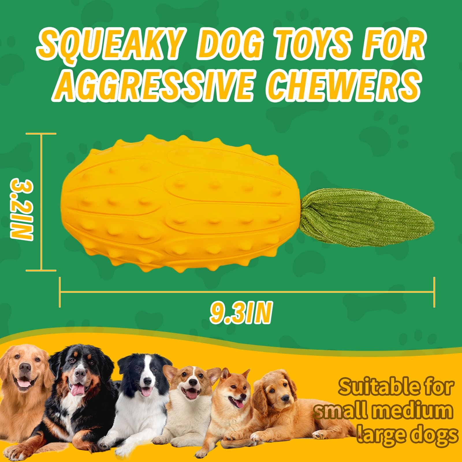 LIFLIX Squeaky Dog Toys, Durable Dog Chew Toys, Strong Tough Dog Toy with Natural Rubber, Teething Chew Toys for Small Medium Large Dogs, Kiwano Horned Cucumber Shape