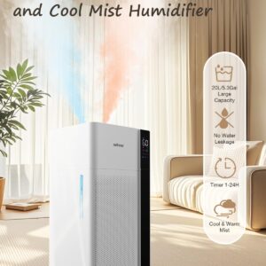 Mifasol Warm and Cool Mist Humidifier Large Room, 5.3Gal/20L Whole House Humidifiers for Home, Quickly & Evenly Humidify Larger Areas, Top Fill, Dual Mist Nozzles and Atomizers, Office Plants, White