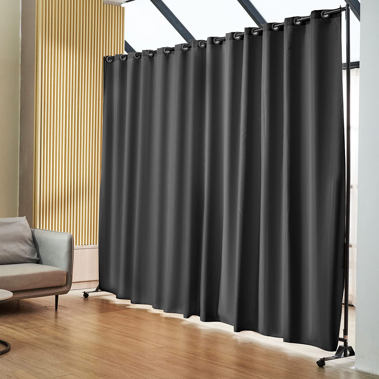 VEVOR Room Divider Curtain, 8 ft x 10 ft Portable Panel Room Divider with Wheels Curtain Divider Stand, Room Divider Privacy Screen for Office, Bedroom, Dining Room, Study, Light Grey