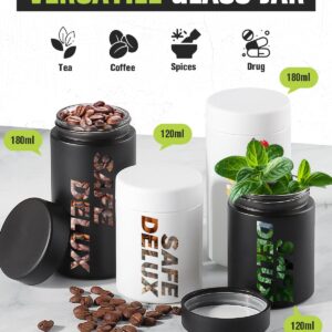 SafeDelux Glass Jar Airtight Container Matte Viewing Jars for Spices, Coffee, Teas & More, Air Tight Jar, Thick UV Protection Glass Screw-Top Lid (Black & White, Large & Small)