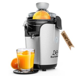 eurolux hands-free electric citrus juicer machine, orange lime grapefruit lemon squeezer, easy to clean.