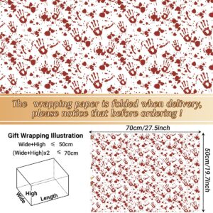 Bolsome 12 Sheets Halloween Bloody Wrapping Paper Bloody Handprint Horror Pattern Gift Wrapping Paper for Halloween Party Horror Party Favor DIY Craft, 19.7 × 27.6 Inch