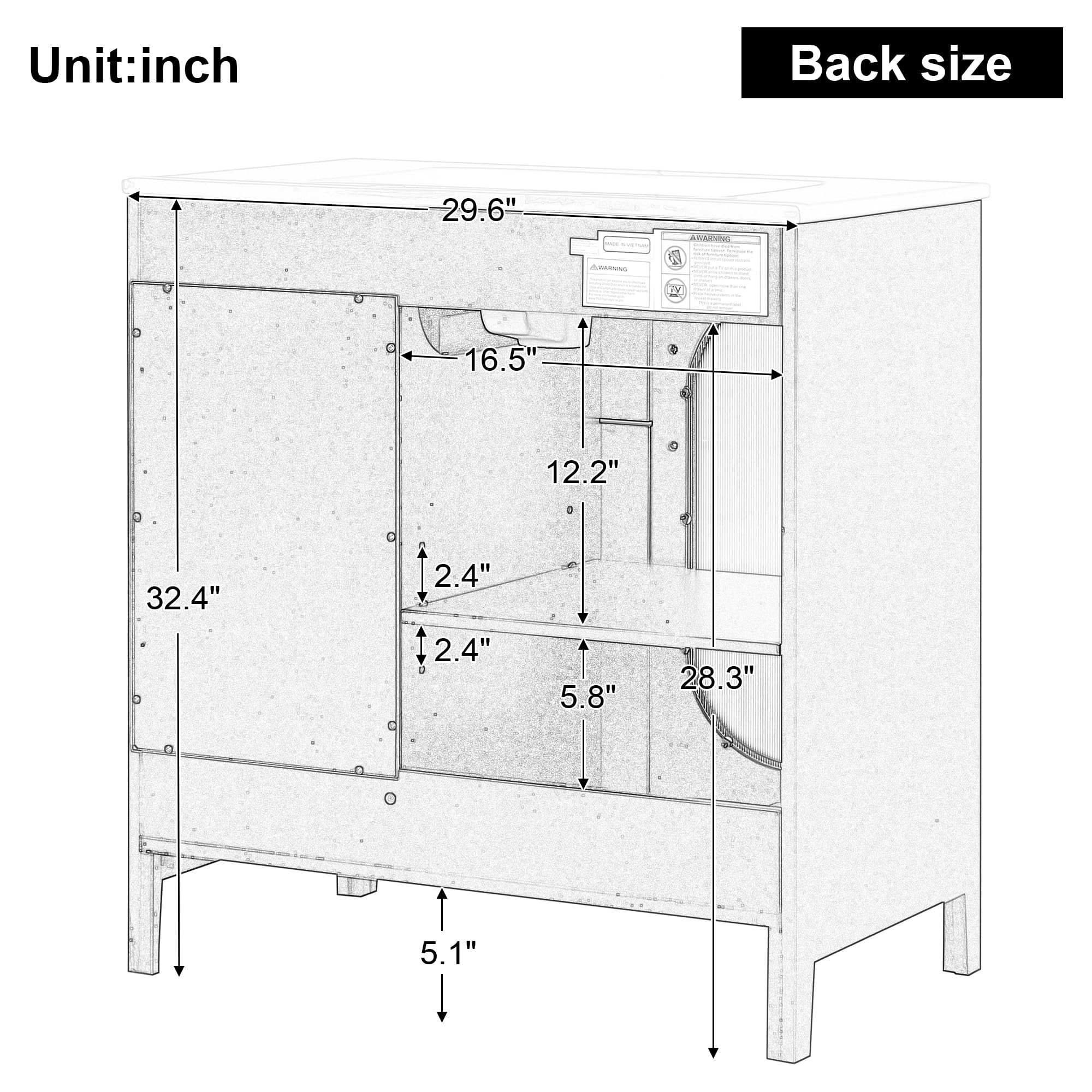 Favfurish 24" Bathroom Vanity with Sink,Wooden Storage Cabinet with Glass Door and Drawers,Adjustable Shelf,Single Undermount Ceramic Basin,for Bath,Easy to Assemble,Black