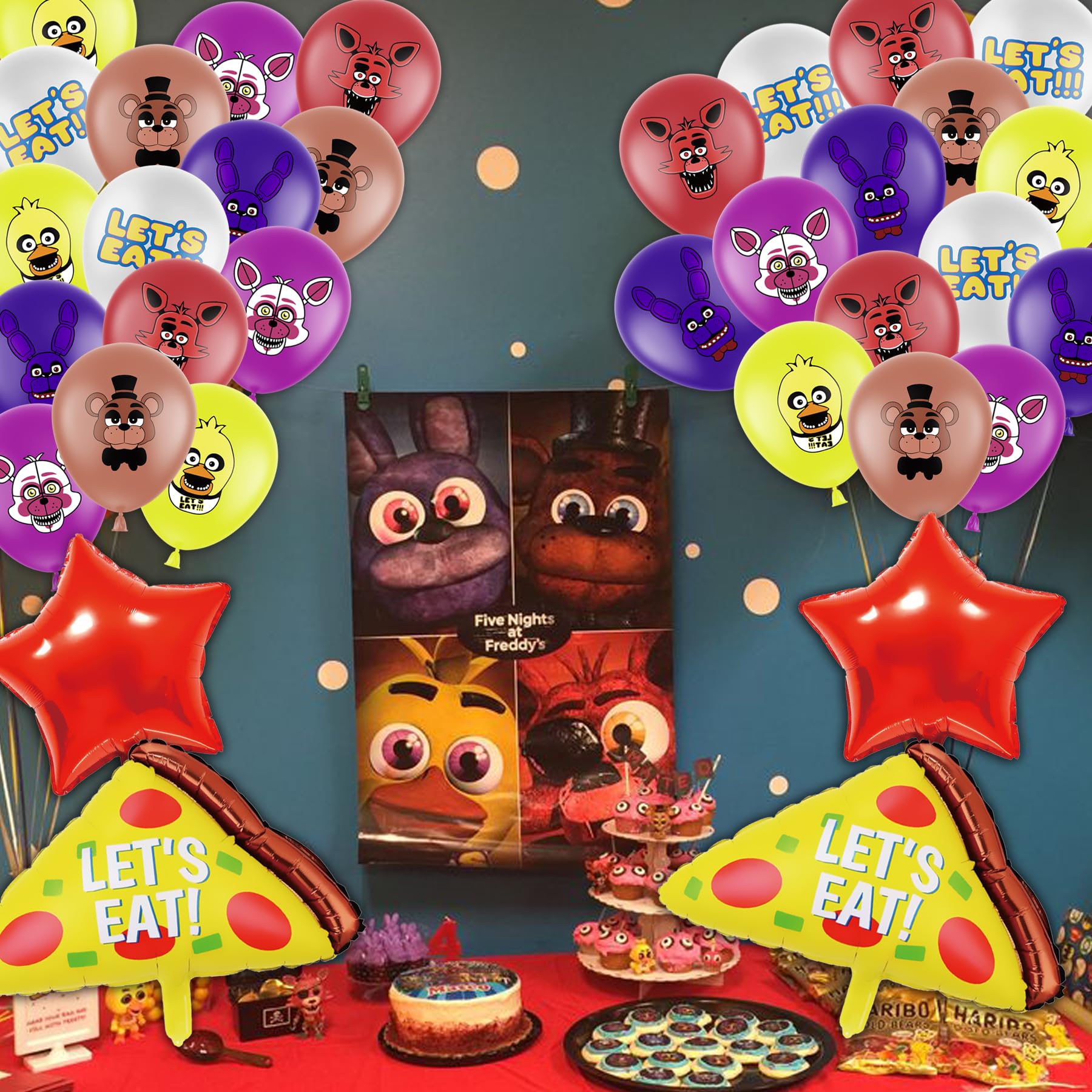 HOMEZZO Five Nights Game Party Balloons Set, Five Nights Printed Balloons Pizza Star Balloons for Halloween and Game Party