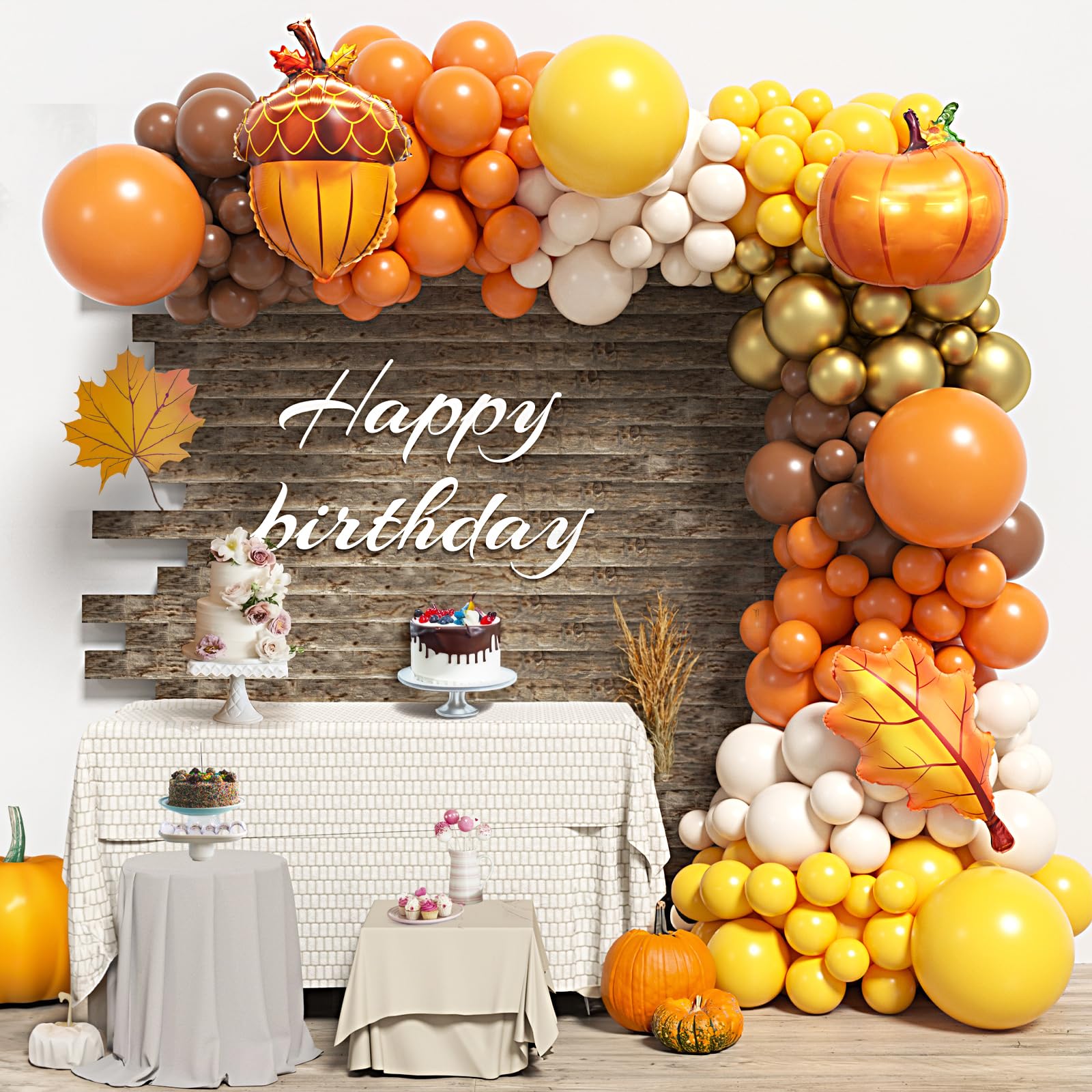 Fall Thanksgiving Balloon Arch Kit Orange Yellow Brown Balloons with Pumpkin Acorn Foil Balloons for Fall Thanksgiving Autumn Harvest Baby Shower Friendsgiving Turkey Party Decorations