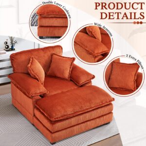 Oversized Chaise Lounge Chair Indoor with Ottoman,46.9"W Corduroy Upholstered Modern Single Sofa Reading Chair,Deep Seat Sectional Couch,Comfy Reclining Sleeper Chair for Living Room(1 Seater,Orange)