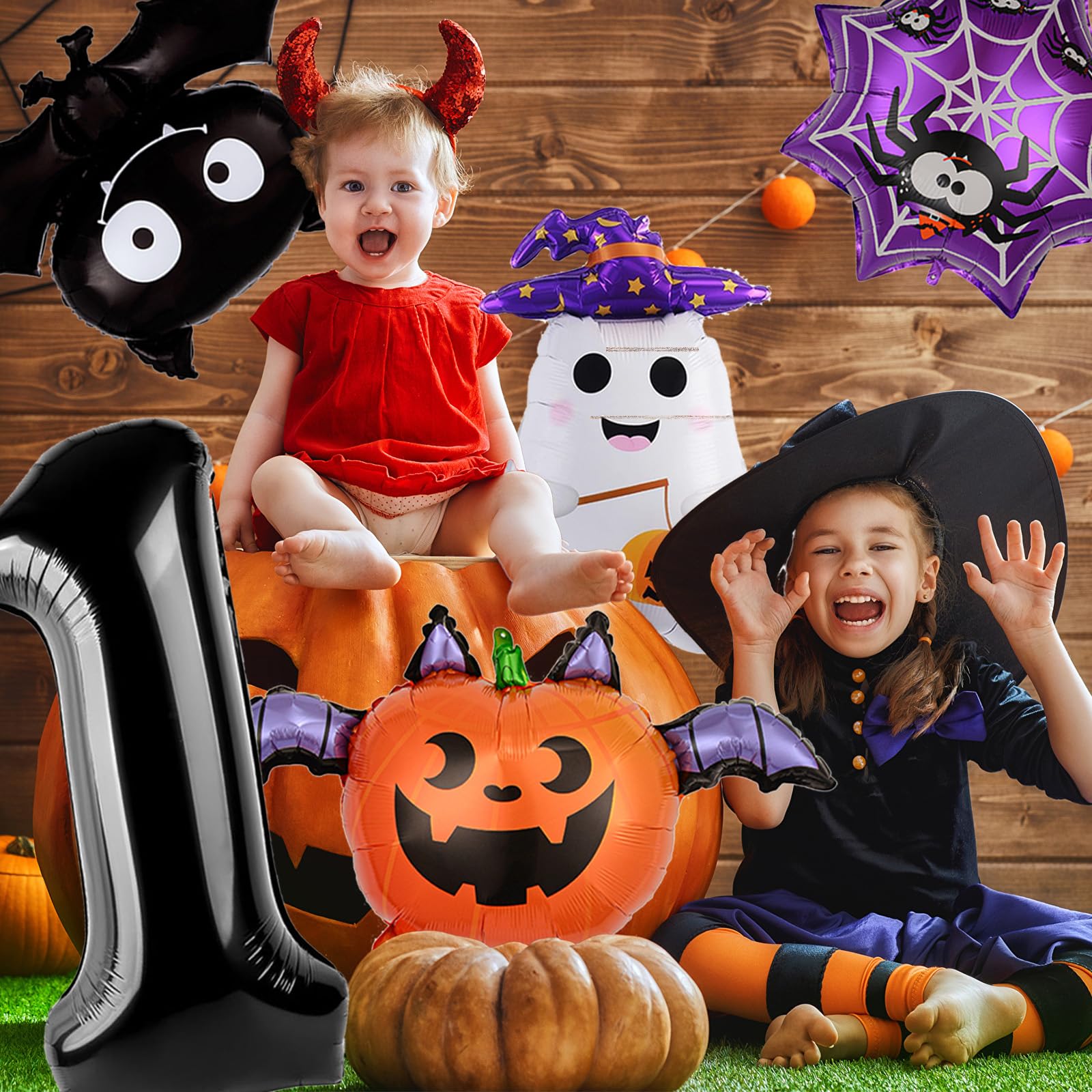 First Halloween for Kids Decoration First Birthday Party Supplies 40 Inch Black One Balloon Ghosts Pumpkins Spider Webs Bats Party Decorations 1st Birthday Party Decorations Backdrops for Boys Girls