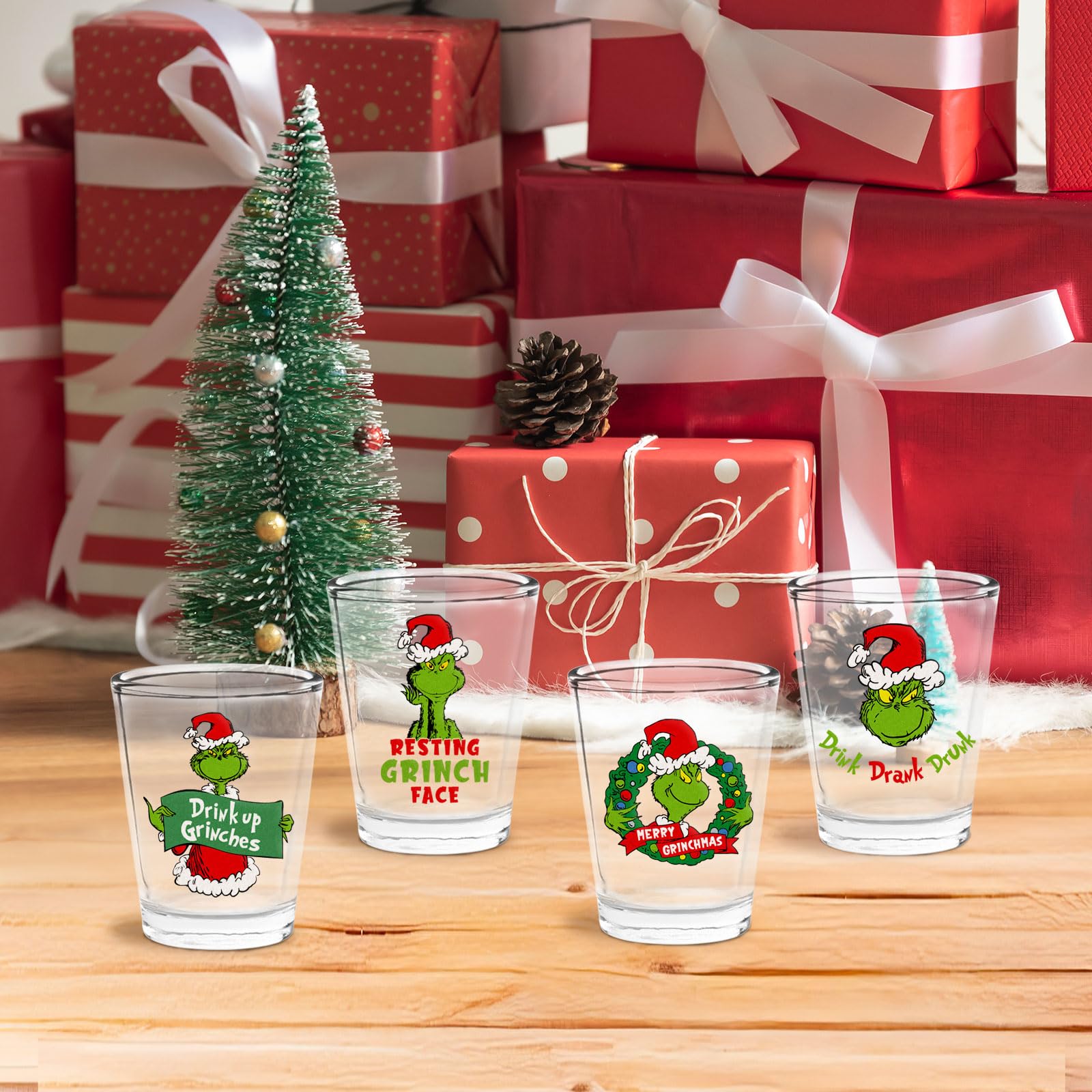 Arsemica Funny Grinchs Shot Glasses, Novelty Christmas Drinking Cups, 4 Pack 2oz Grinchy Wine Glasses, Xmas White Elephant Gifts for Christmas Stocking Stuffers