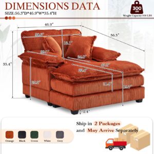 Oversized Chaise Lounge Chair Indoor with Ottoman,46.9"W Corduroy Upholstered Modern Single Sofa Reading Chair,Deep Seat Sectional Couch,Comfy Reclining Sleeper Chair for Living Room(1 Seater,Orange)