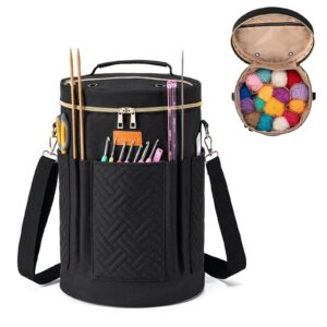 mecozone crochet bag, yarn bag storage organizer for crochet accessories, knitting bag for womens girls crocheting on the go, crochet gifts for crocheters, black