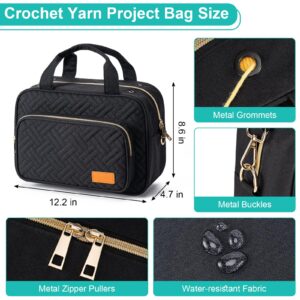 Mecozone Crochet Bag for Crochet Accessories, Yarn Bag Crocheting Yarn Project Bag for Womens & Girls On the Go, Crochet Gifts for Crocheters, Black