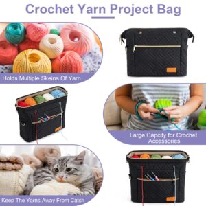 Mecozone Yarn Bag for Crochet Accessories, Knitting Bag Crochet Yarn Project Bag for Womens & Girls On the Go, Crochet Gifts for Crochet Lovers, Black