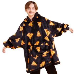 giggling getup wearable blanket hoodie for girls boys - oversized flannel sherpa fleece sweatshirt blanket - with giant pocket & sleeves - cozy warm blanket birthday gifts for kids pizza