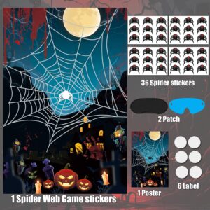 Hxezoc Halloween Pin The Tail Game, Pin The Spider On The Web Game with 36 Pcs Spiders Stickers, Halloween Party Games for Kids Halloween Party Birthday Party Supplies