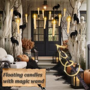 EPIIDE Floating Candles with Wand, 12Pcs Magic Flickering Warm Light Candles, Floating Hanging Candles, Halloween Decorations for Indoor Outdoor Party