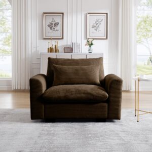 sleerway oversized accent chair for living room, 51" comfy corduroy sofa with lumbar pillow, modern oversized single sofa chair and a half with wide armrest for living room, apartment, office, brown