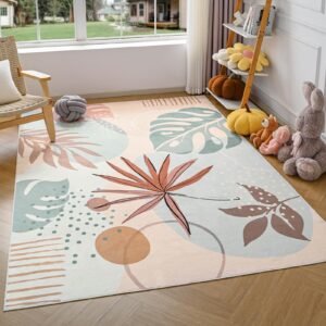 oigae 5x7 area rugs, washable nursery rug for bedroom, living room, soft low pile non-slip throw carpet for home, classrom, office, pink