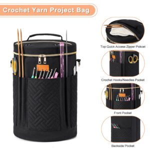 Mecozone Crochet Bag, Yarn Bag Storage Organizer for Crochet Accessories, Knitting Bag for Womens Girls Crocheting On The Go, Crochet Gifts For Crocheters, Black