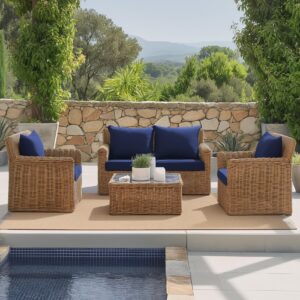 Parkerly Outdoor Deep Seat Cushion Set,24 x 24 Inch,Waterproof & Fade Resistant for Chair Sofa Couch,Removable Cover Deep Seat & Back Cushion Blue